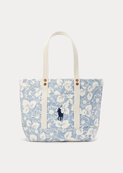 Bolsos De Mano Polo Ralph Lauren Mujer Azules / Blancos - Canvas Floral Medium - NUBPJ7319